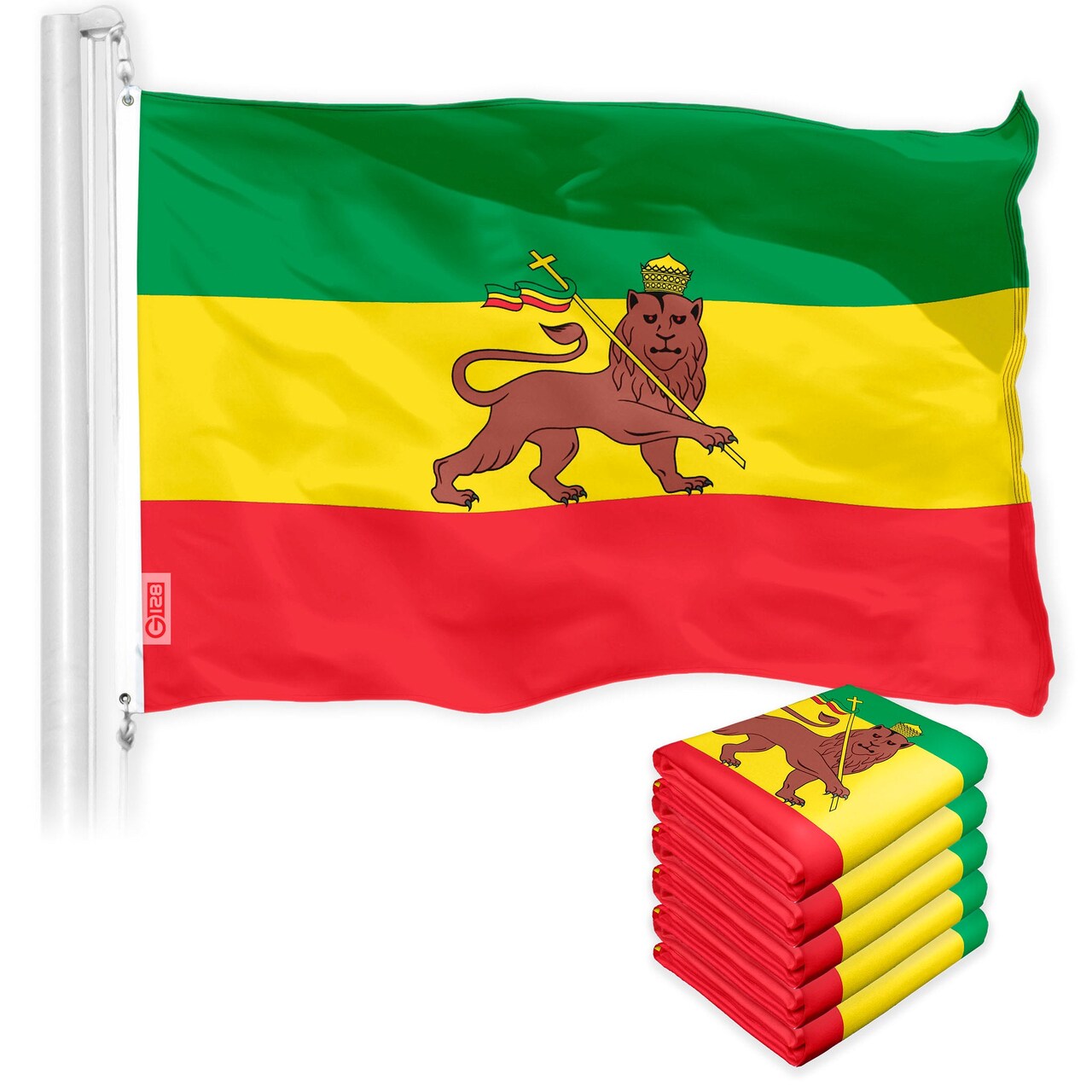 Ethiopia Lion Ethiopian Flag 3x5 Ft 5-Pack 150D Printed Polyester By G128